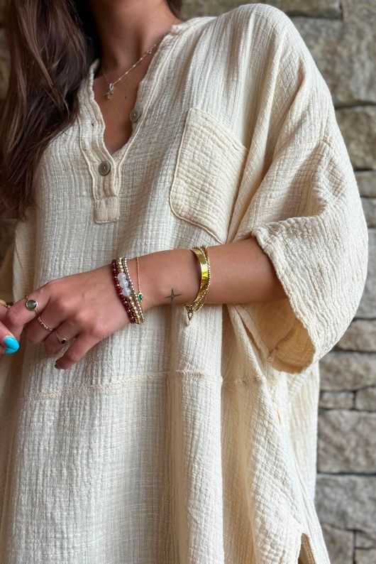 Tasha Cushion Cotton Oversized Shirt Tunic Vanilla